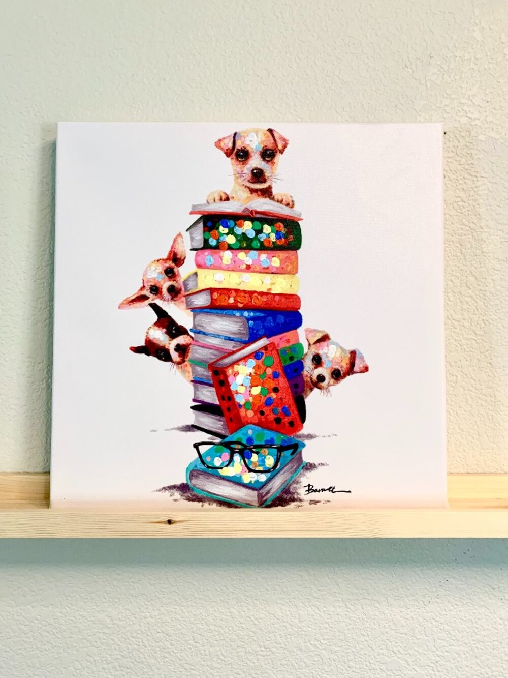 Dogs with Books 16 x 16 Wrapped Canvas Wall Art